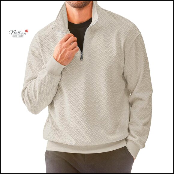 Other - Men's Quarter Zip Sweatshirt Long Sleeve Waffle Mock Neck Pullover Casual